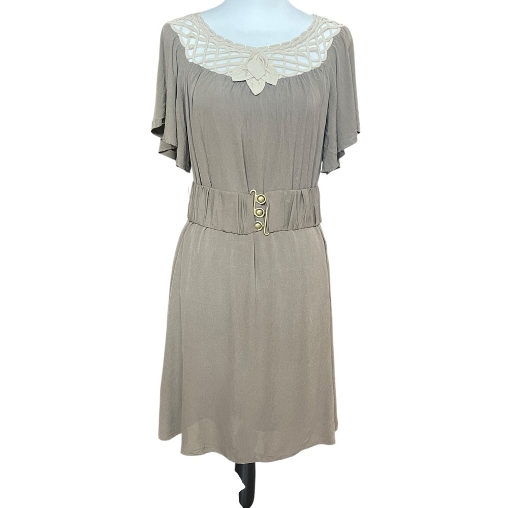 3.1 Philip Lim Silk Dress Sz 8 Cottage Grandma Retro Belted Short Pockets Taupe